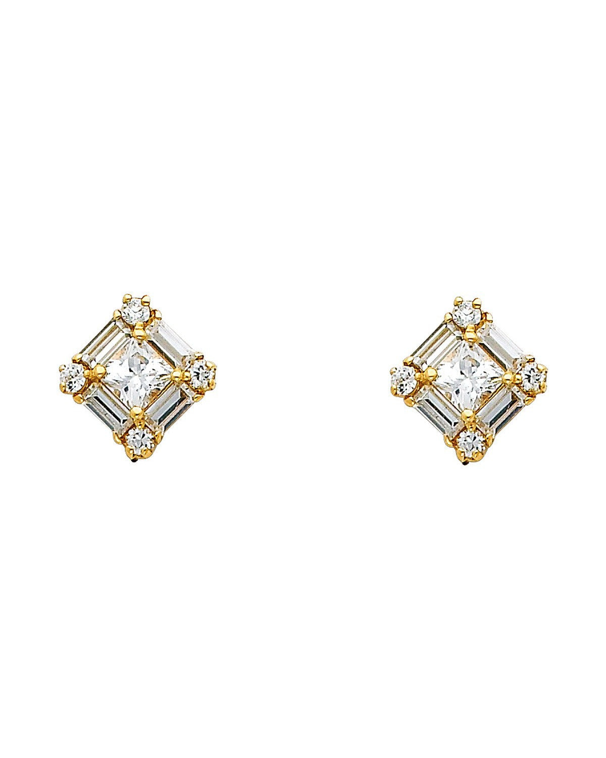 14K Yellow Gold Square CZ Earrings (ER-0324)