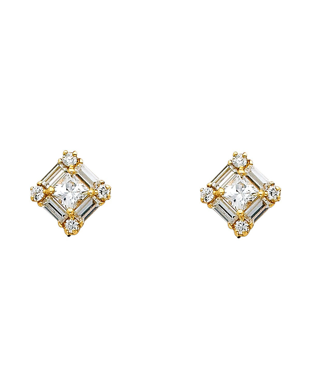 14K Yellow Gold Square CZ Earrings (ER-0324)