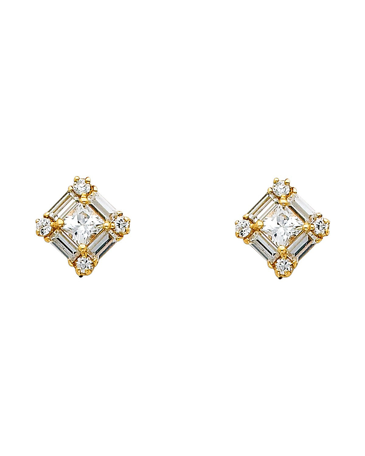 14K Yellow Gold Square CZ Earrings (ER-0324)