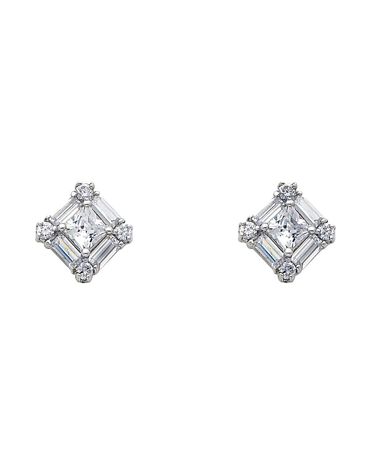 14K White Gold Square CZ Earrings (ER324W) (ER-0324W)