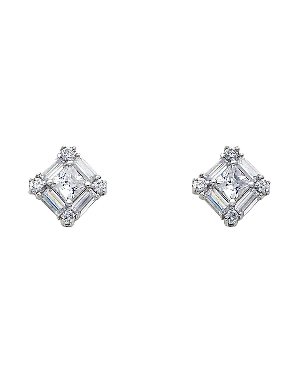 14K White Gold Square CZ Earrings (ER324W) (ER-0324W)