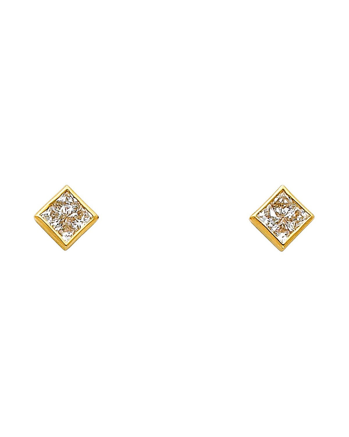 14K Yellow Gold Square CZ Earrings (ER-0325)