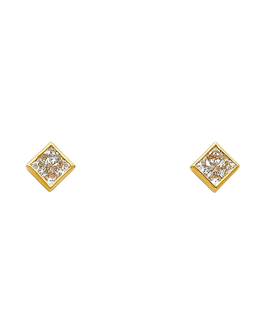 14K Yellow Gold Square CZ Earrings (ER-0325)