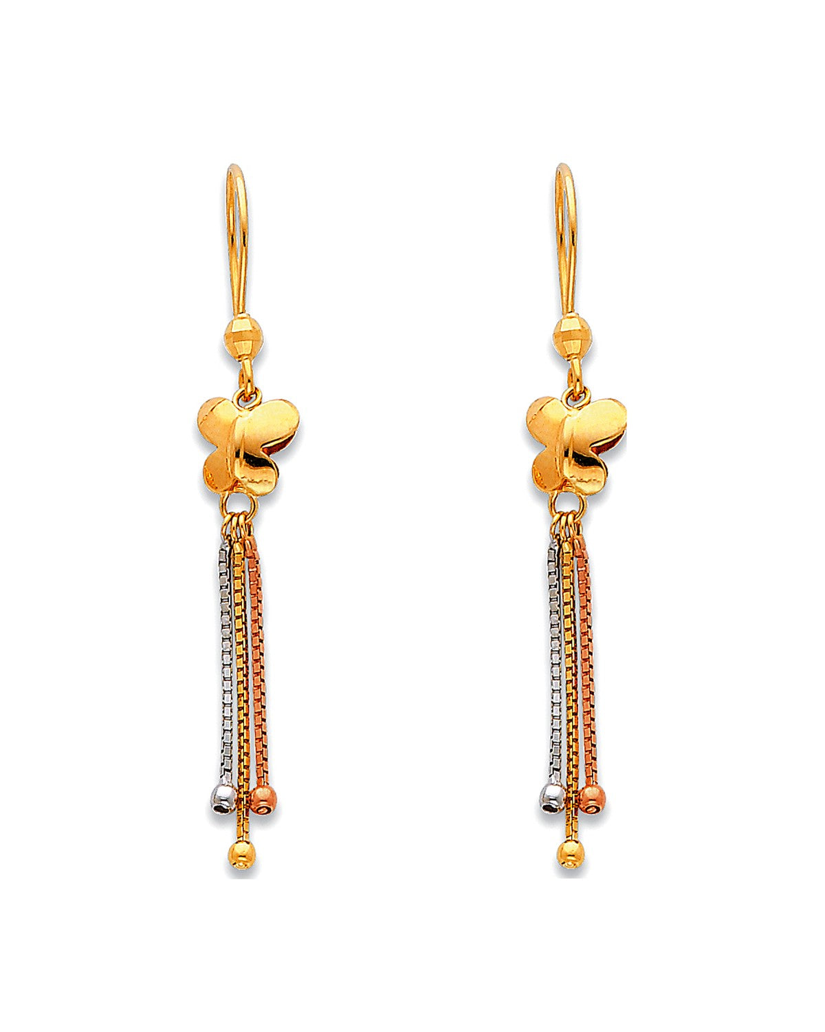 14K Tri-Color Gold 3C Hanging Earrings (ER-0378)