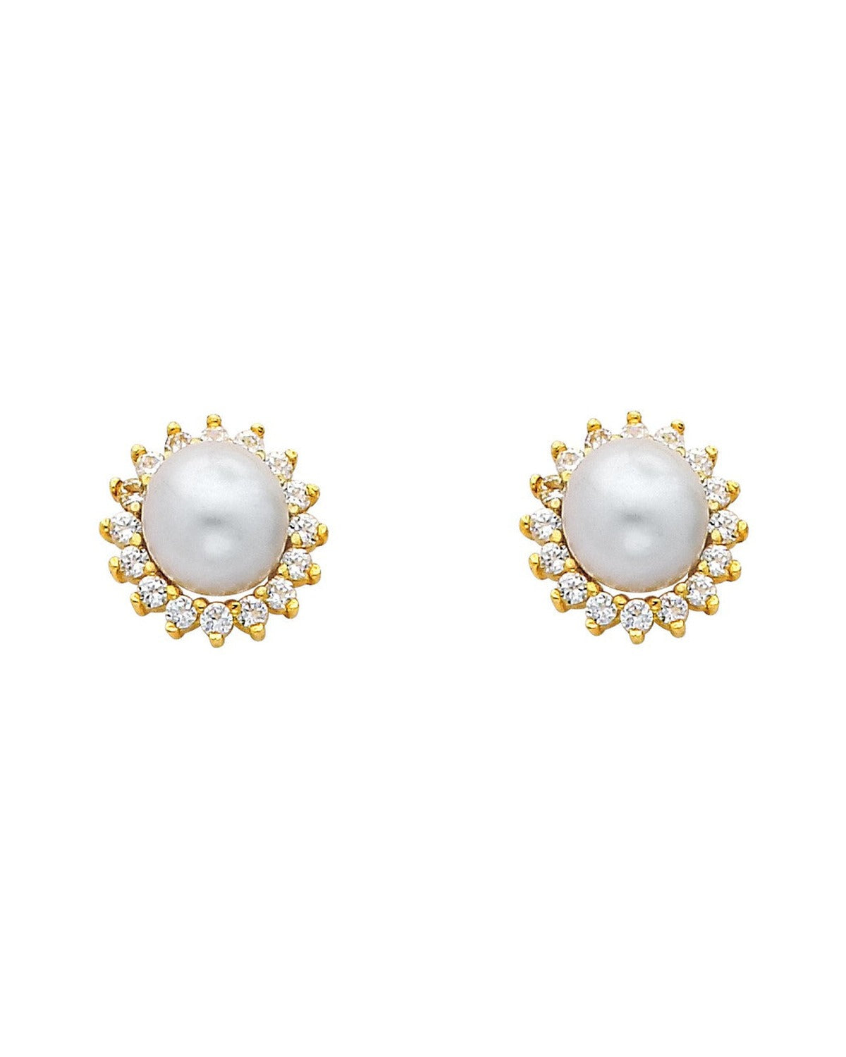 14K Yellow Gold CZ Pearl Earrings (ER-0436)