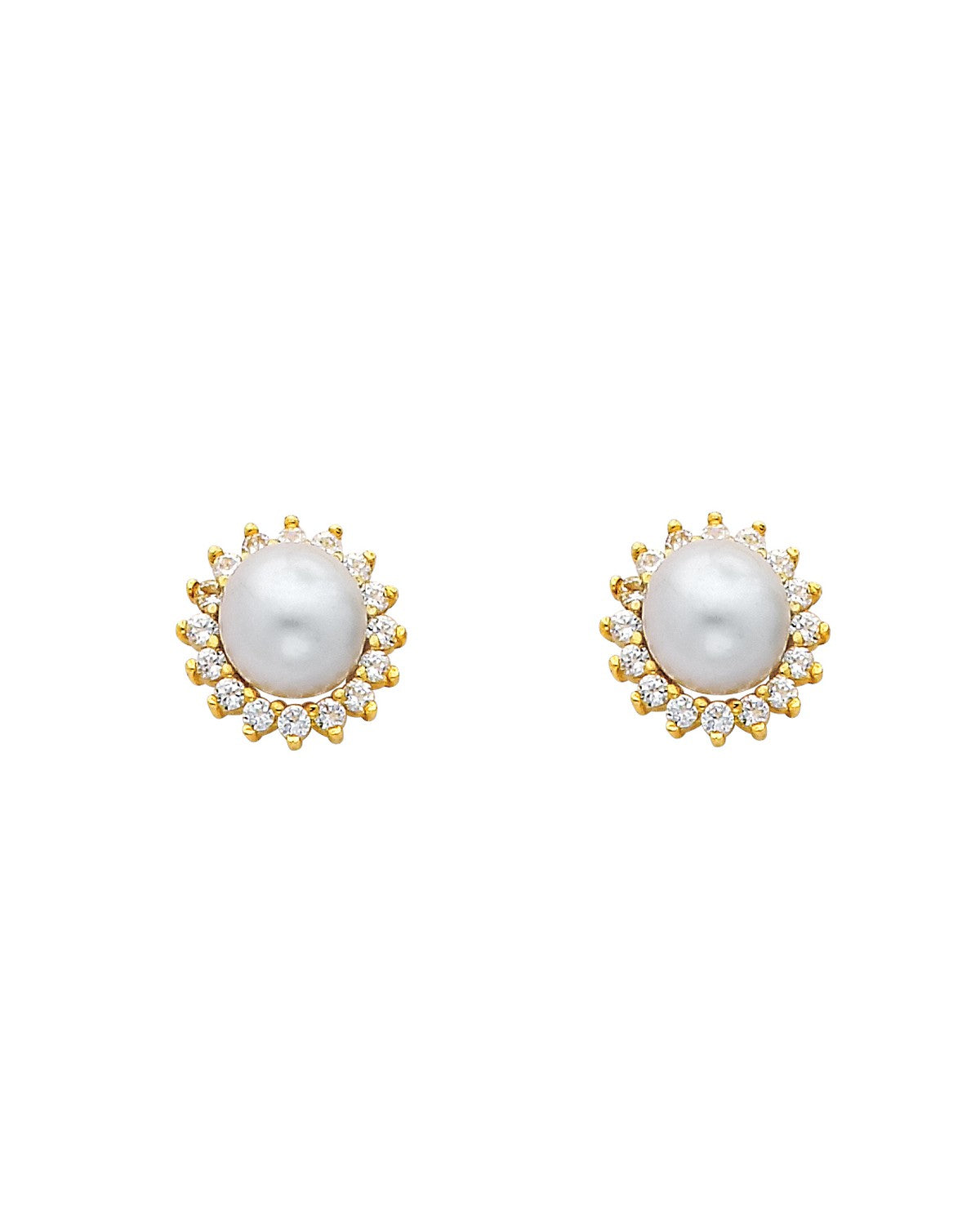 14K Yellow Gold CZ Pearl Earrings (ER-0436)