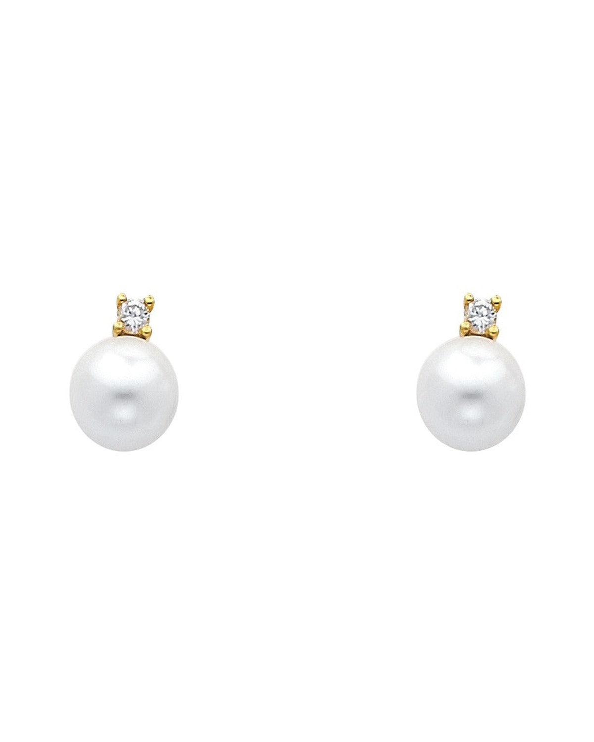 14K Yellow Gold CZ Pearl Earrings (ER-0437)