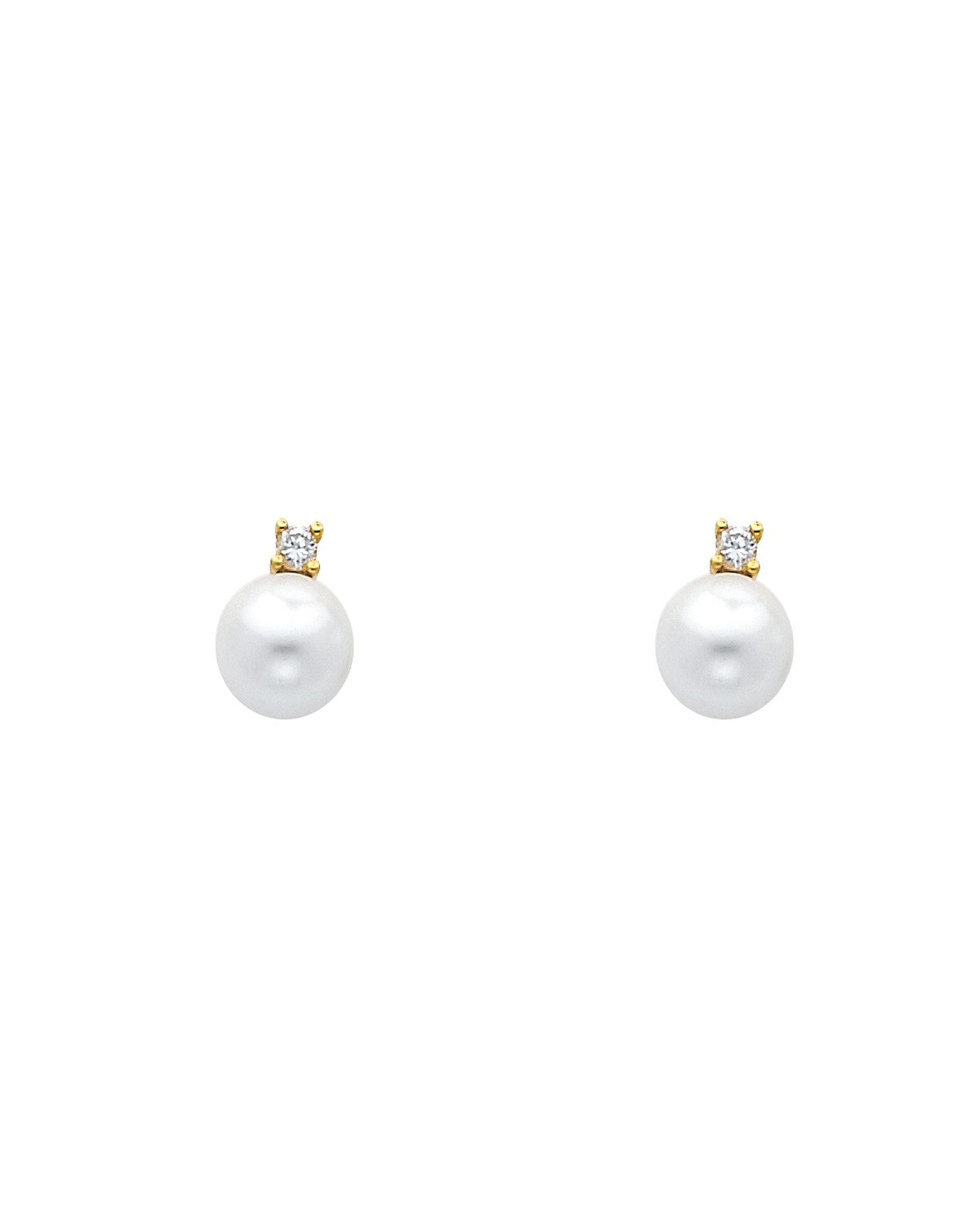 14K Yellow Gold CZ Pearl Earrings (ER-0437)