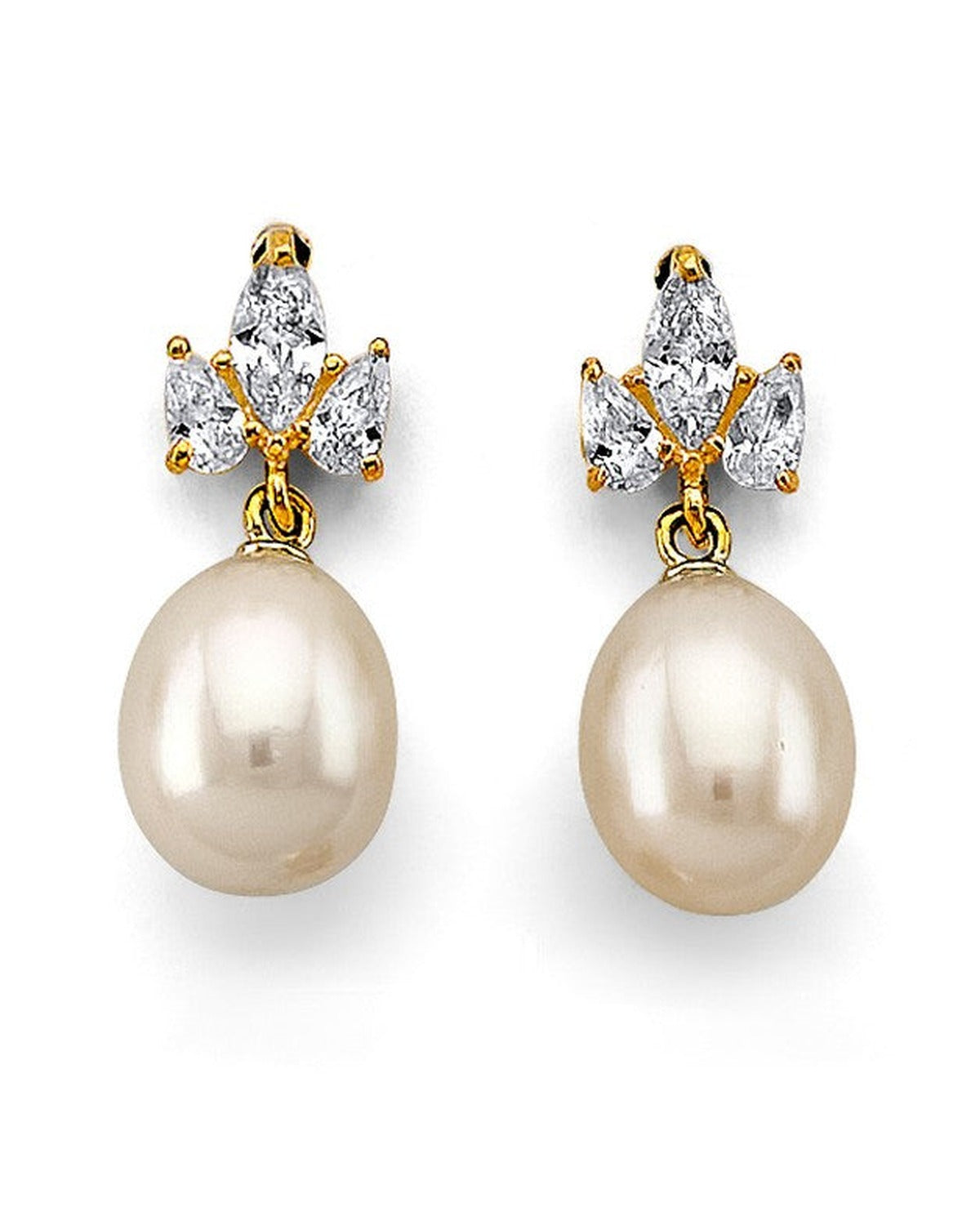 14K Yellow Gold CZ Pearl Earrings (ER-0439)