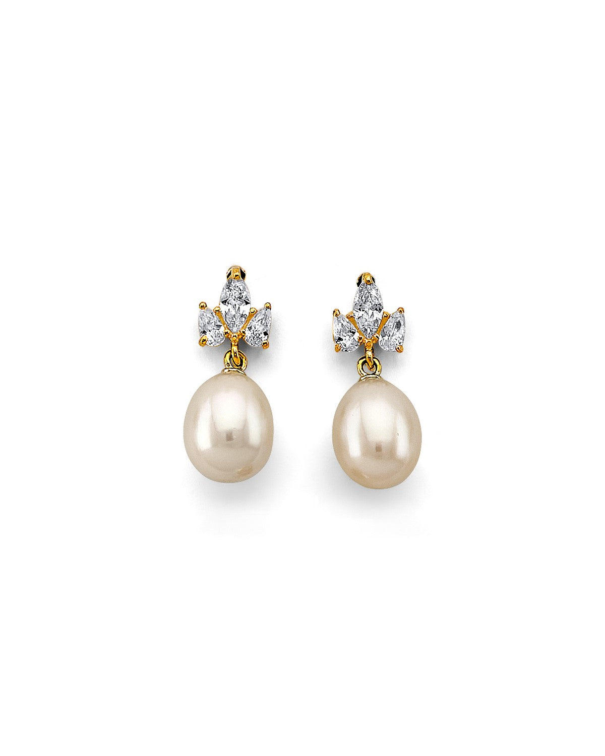 14K Yellow Gold CZ Pearl Earrings (ER-0439)