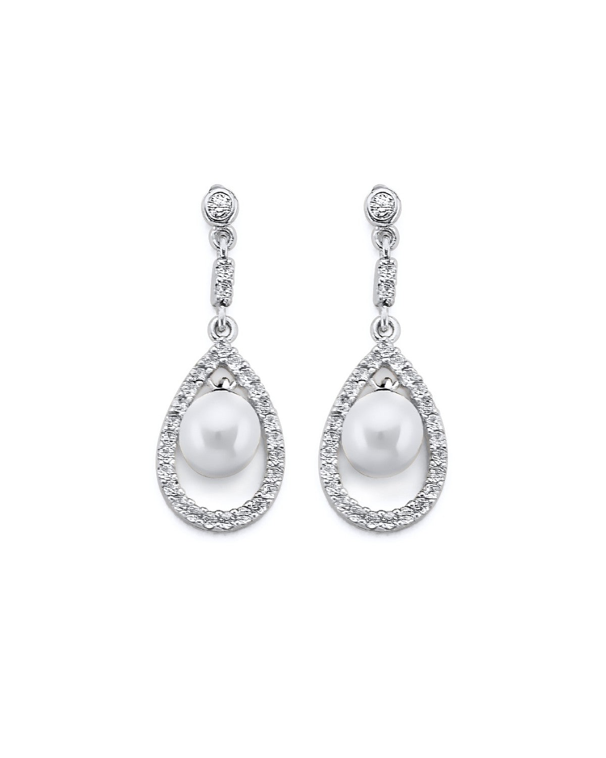 14K White Gold CZ Pearl Earrings (ER-0444)