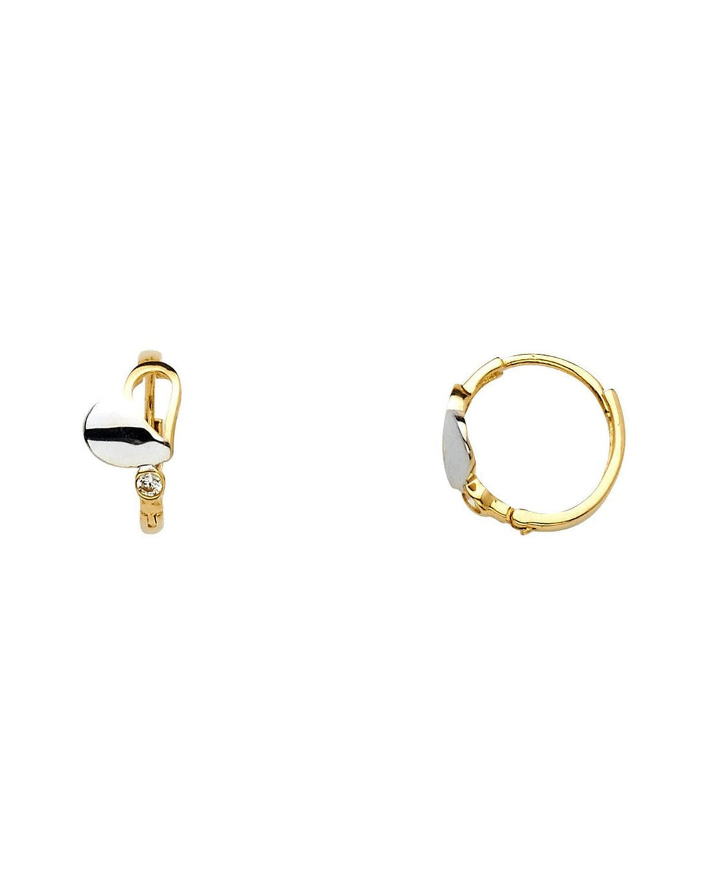 14K Two-Tone Gold 2T Heart Huggies Earrings (ER-0579)