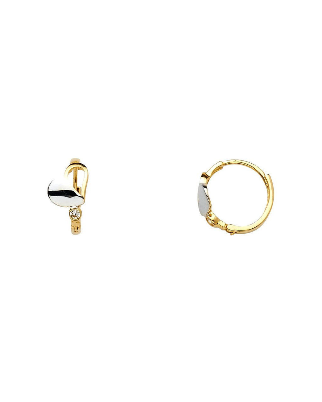14K Two-Tone Gold 2T Heart Huggies Earrings (ER-0579)