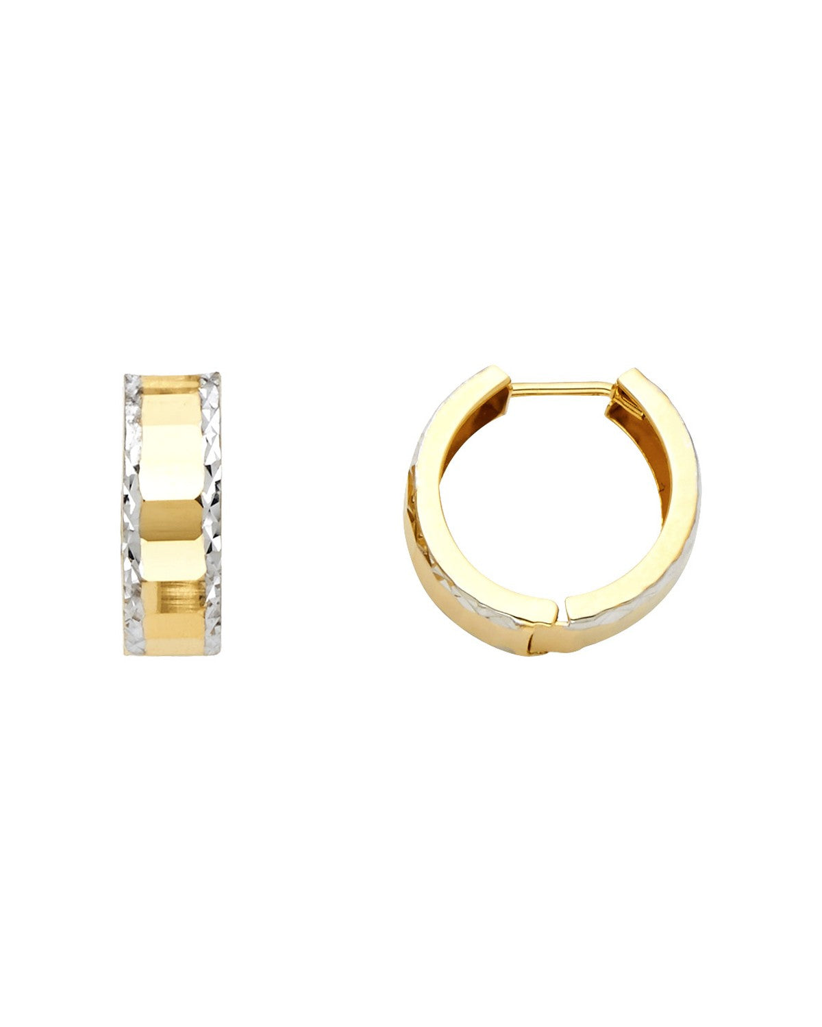 14K Two-Tone Gold 2T DC Polished Huggies Earrings (ER-0596)