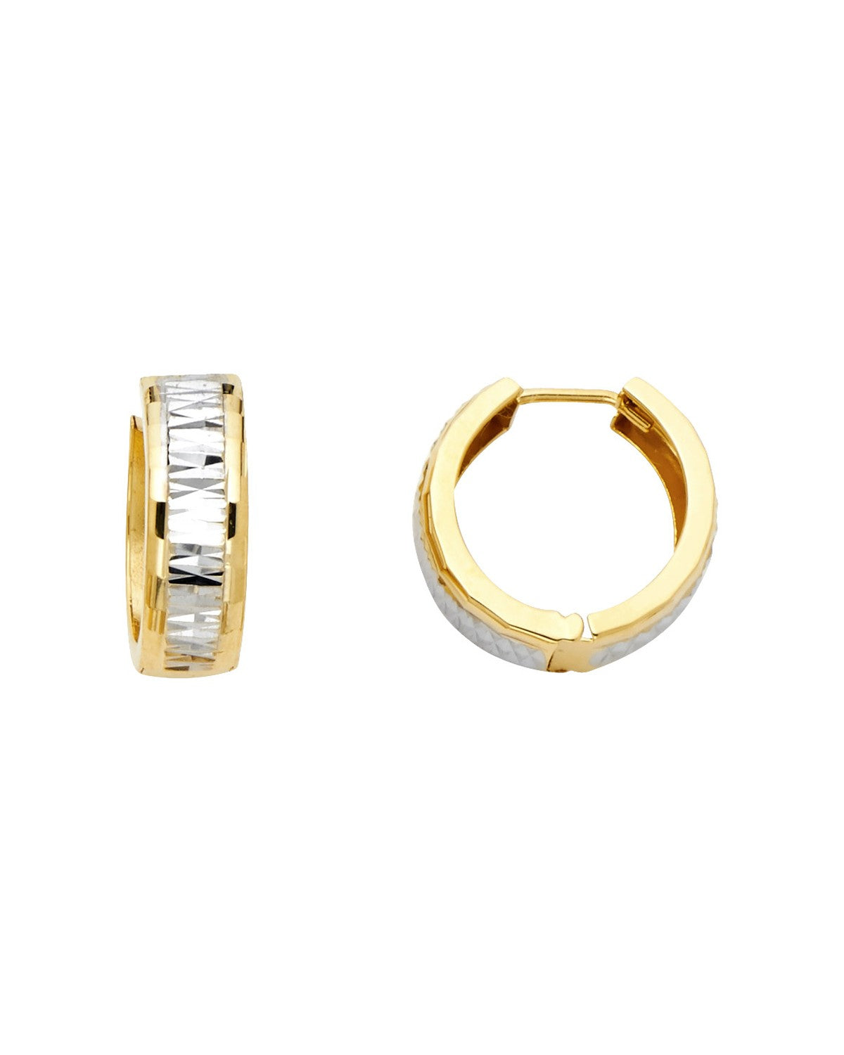 14K Two-Tone Gold 2T DC Polished Huggies Earrings (ER-0598)