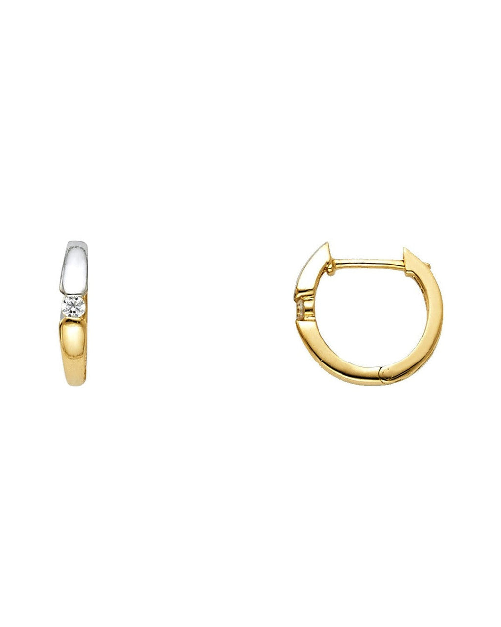 14K Two-Tone Gold 2T CZ Huggies Earrings (ER-0618)
