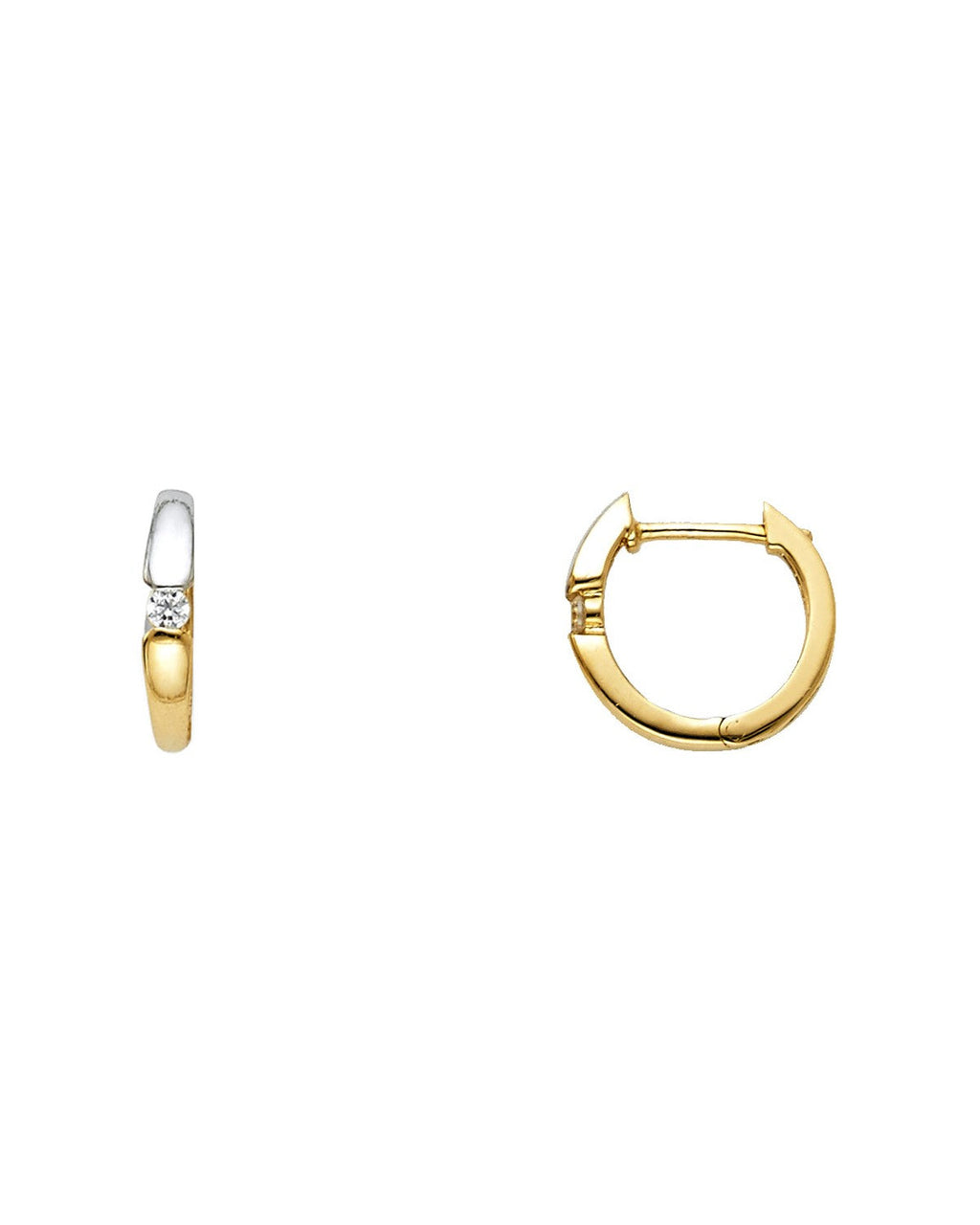 14K Two-Tone Gold 2T CZ Huggies Earrings (ER-0618)
