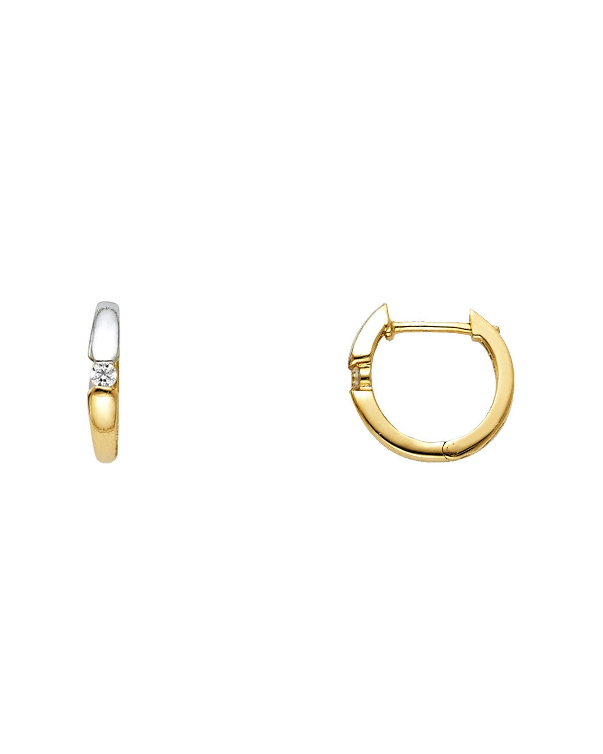 14K Two-Tone Gold 2T CZ Huggies Earrings (ER-0618)
