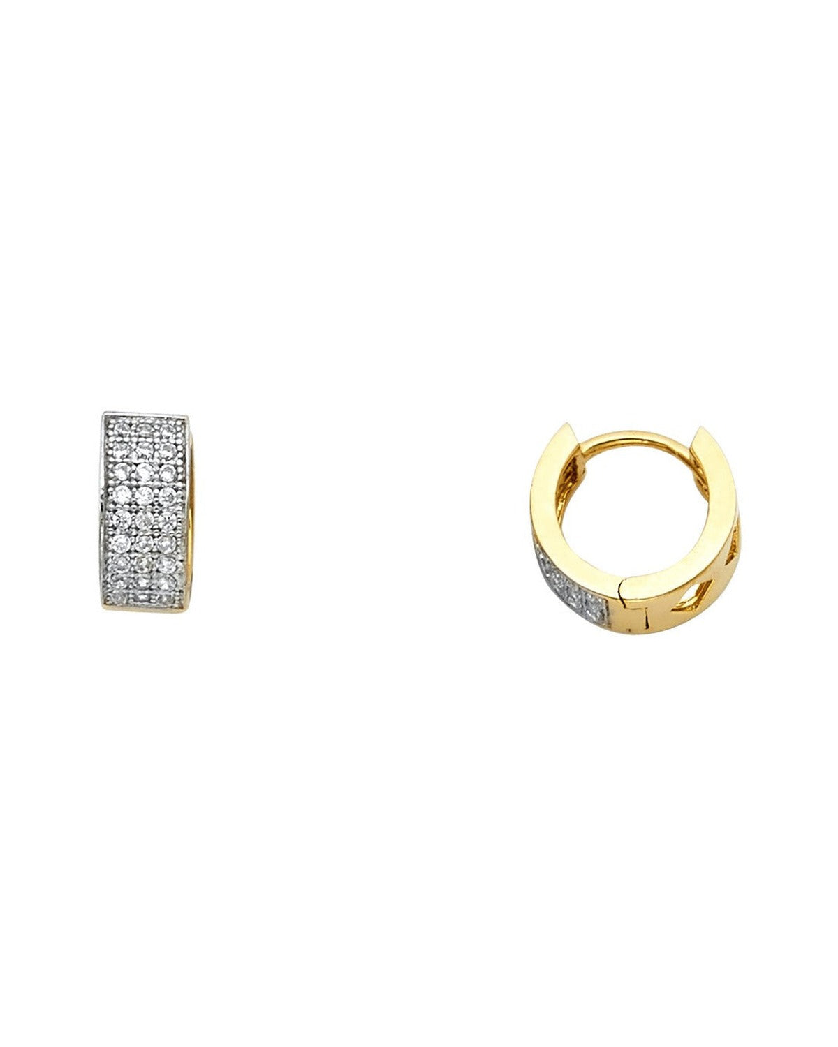 14K Two-Tone Gold 2T 3 Line CZ Huggies Earrings (ER-0633)
