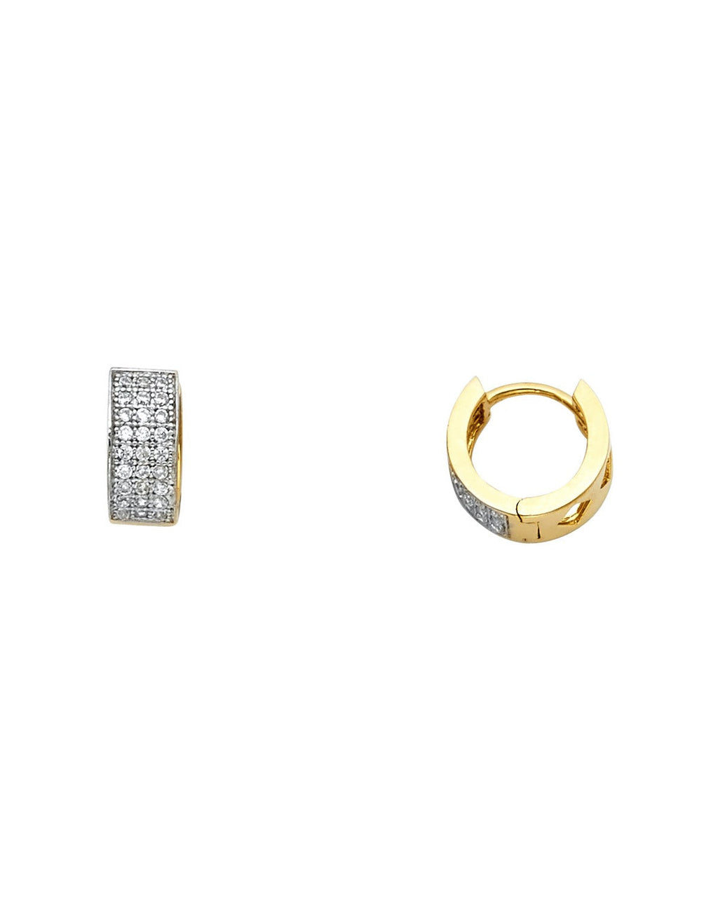 14K Two-Tone Gold 2T 3 Line CZ Huggies Earrings (ER-0633)