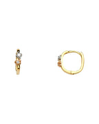 14K Tri-Color Gold 3C Flower CZ Huggies Earrings (ER-0636)