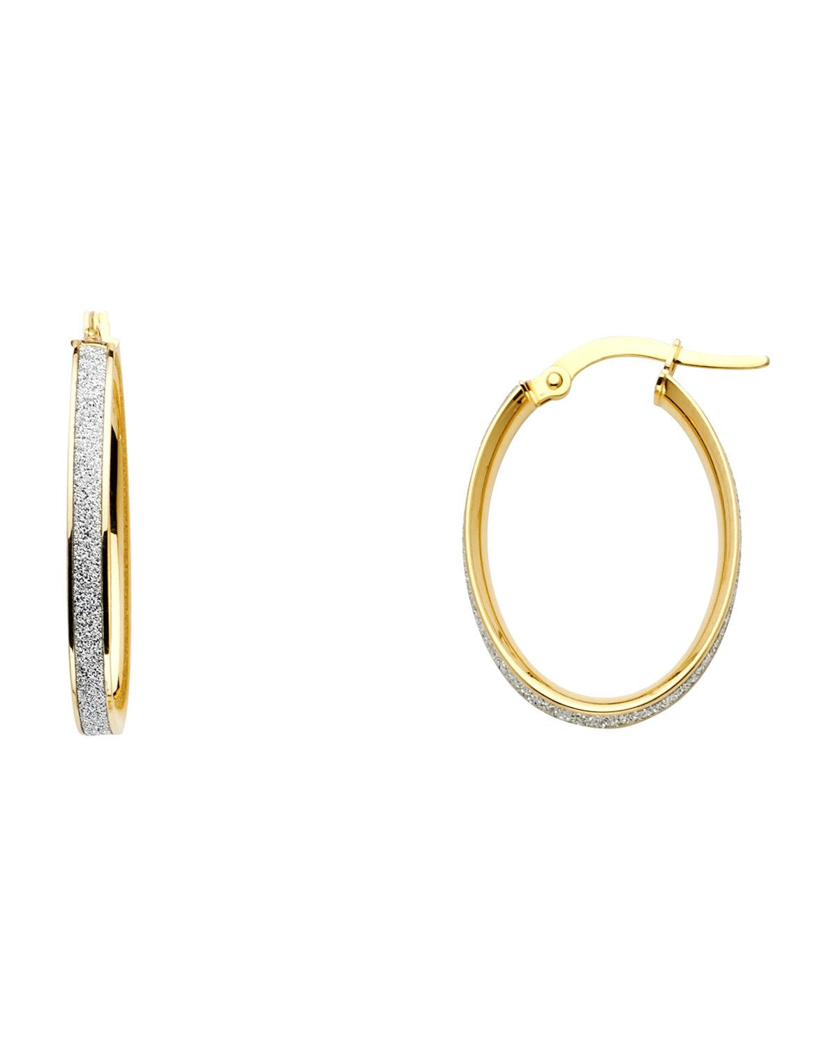 14K Yellow Gold Spark Oval Hoop Earrings (20mm) (ER-0666)