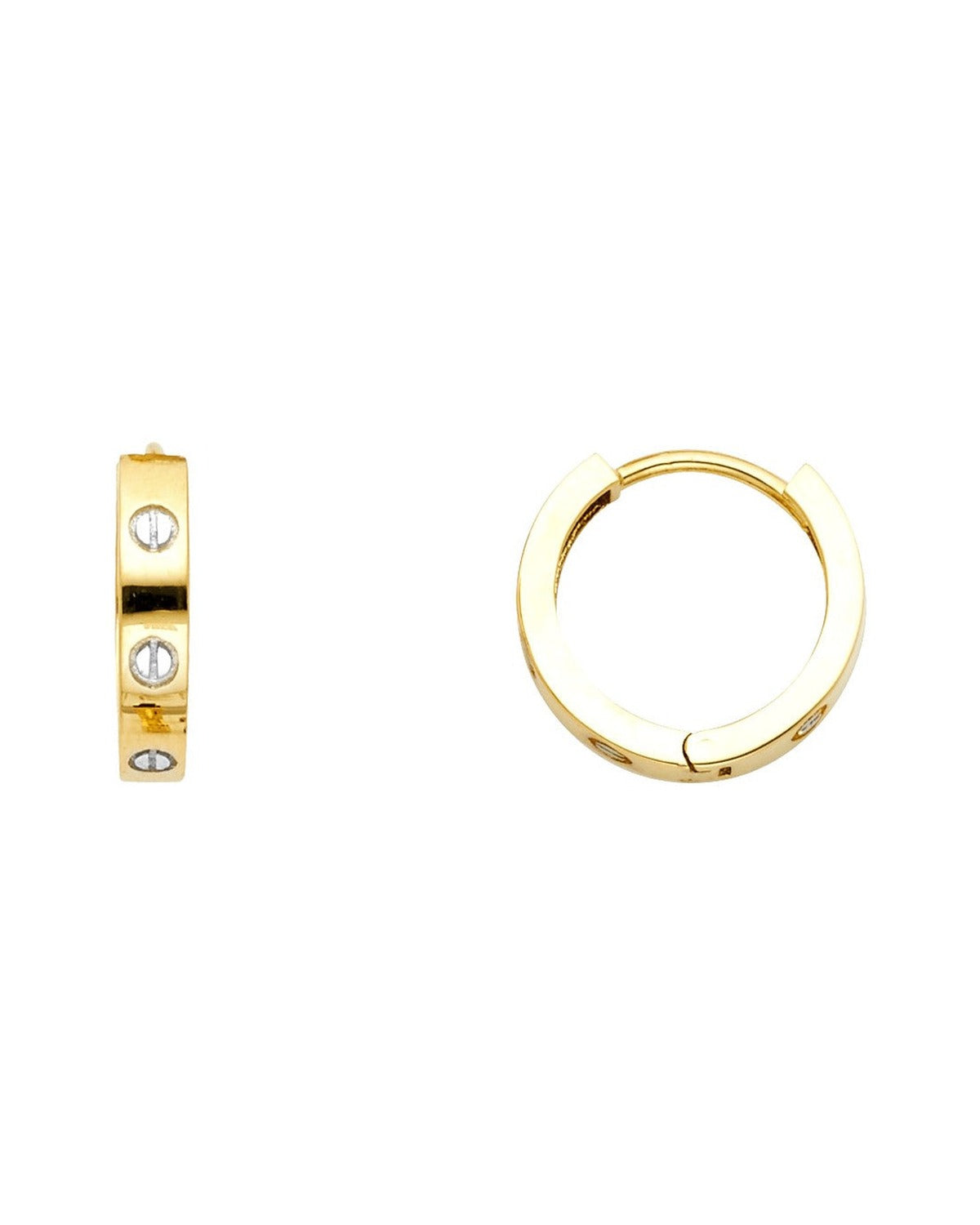 14K Two-Tone Gold 2T Round Huggies Earrings (18mm) (ER-0680)