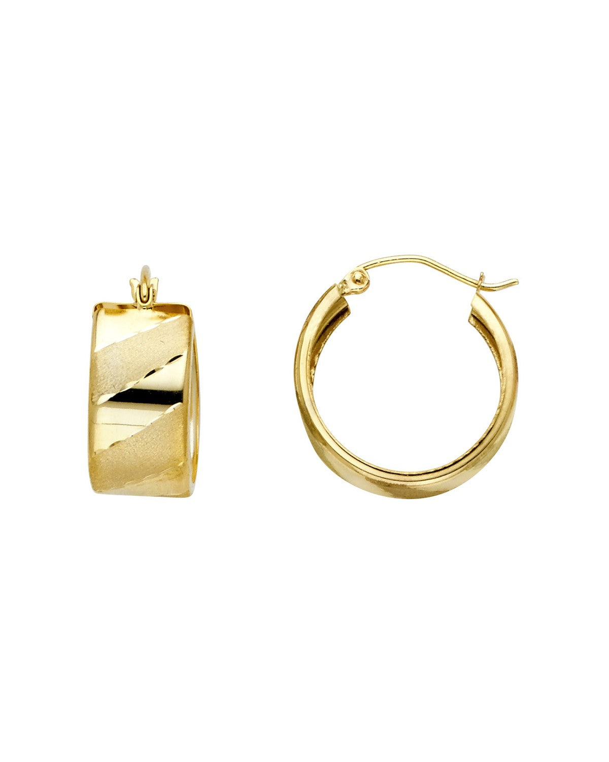 14K Yellow Gold ST Wide Diagonal DC Hoop Earrings (ER-0737)