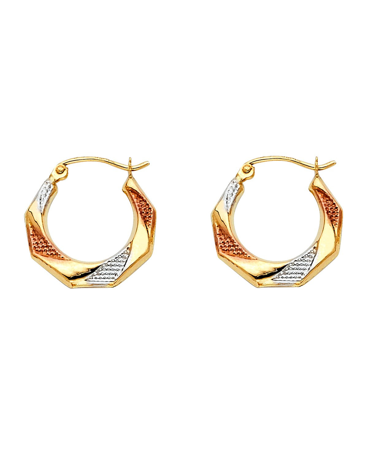 14K Tri-Color Gold 3C Fancy Hollow Hoop Earrings (ER-0804)