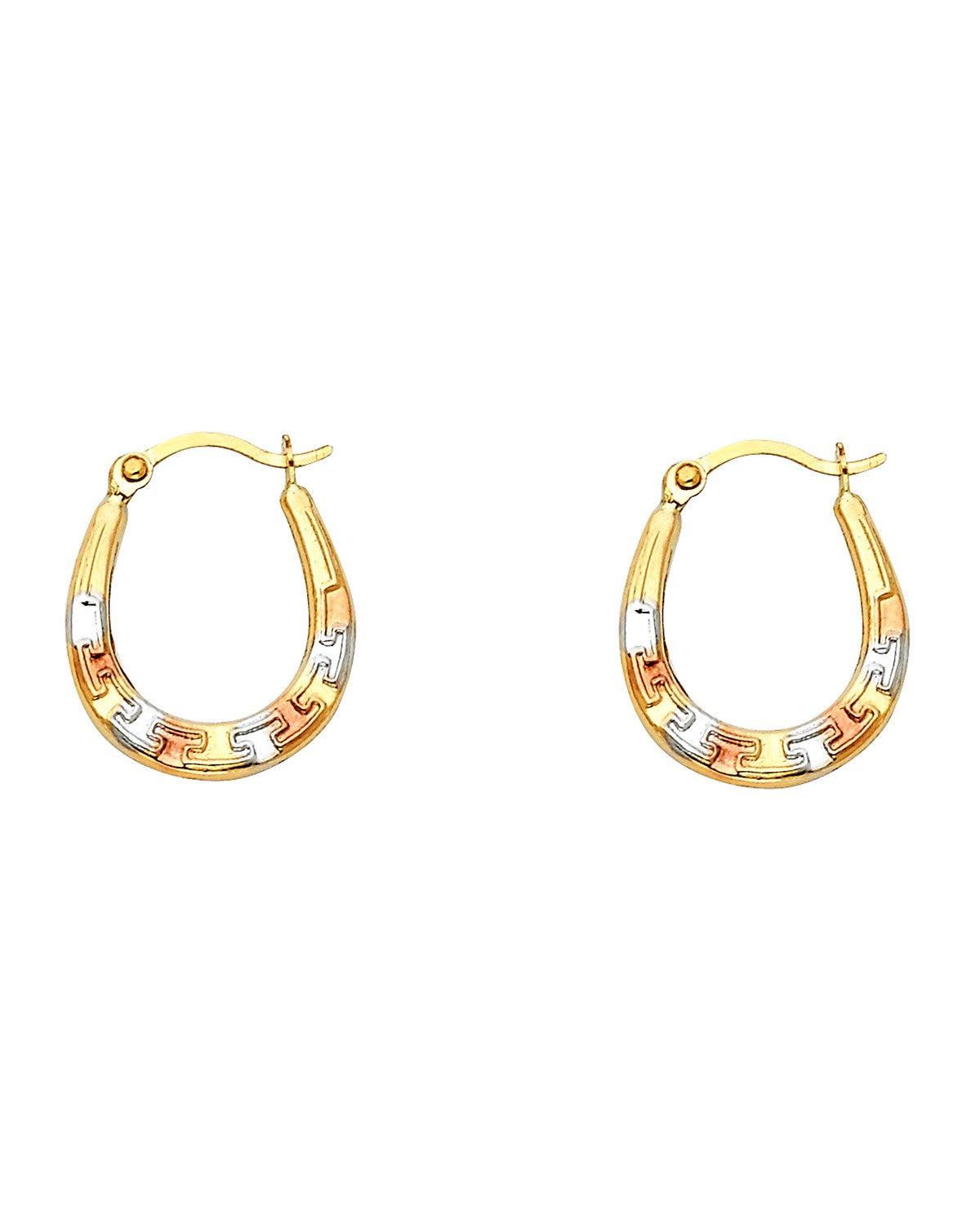 14K Tri-Color Gold 3C Fancy Hollow Hoop Earrings (ER-0808)