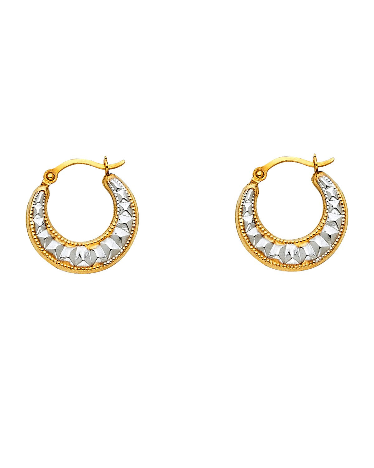 14K Two-Tone Gold 2T Fancy Hollow Hoop Earrings (ER-0813)