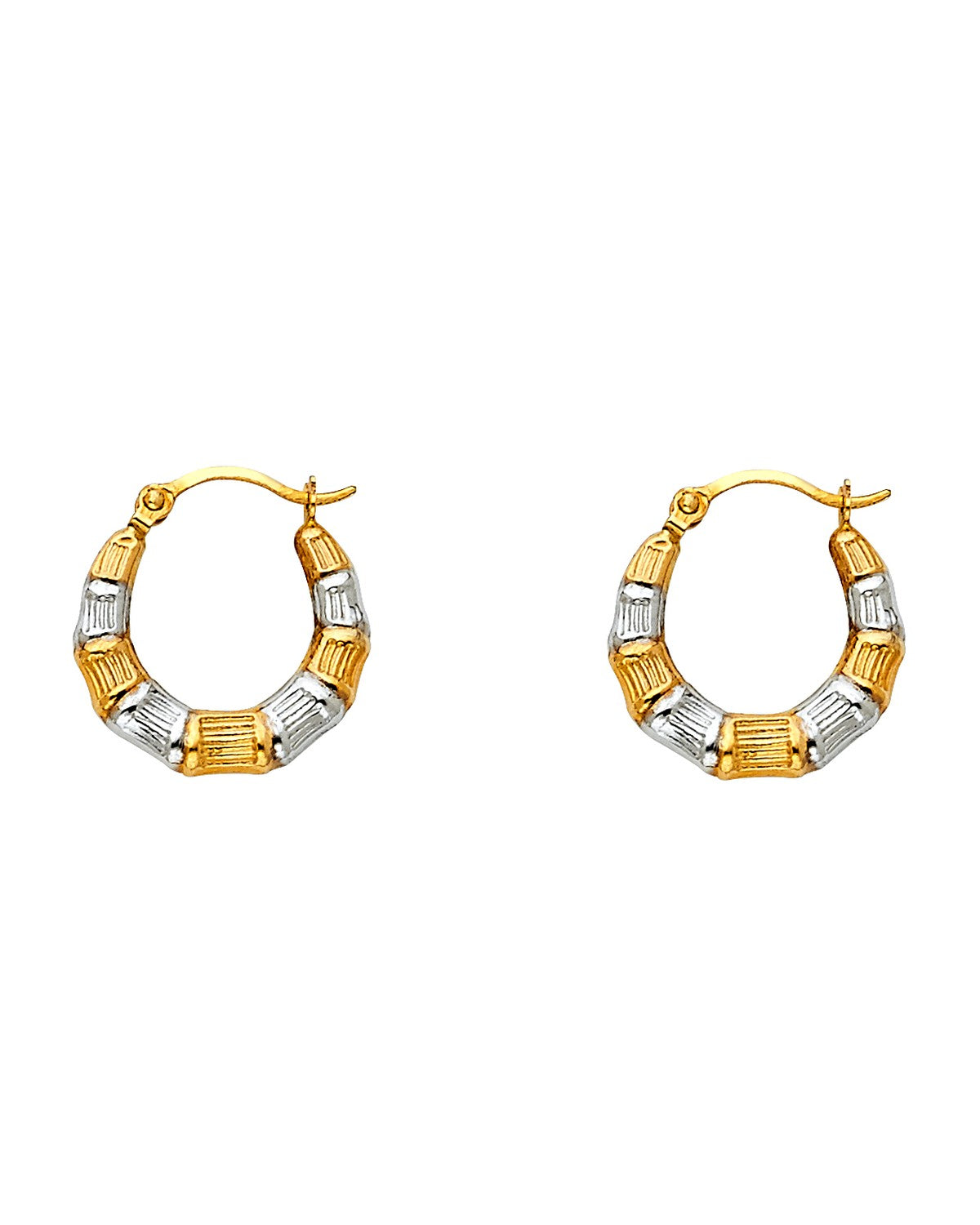 14K Two-Tone Gold 2T Fancy Hollow Hoop Earrings (ER-0815)