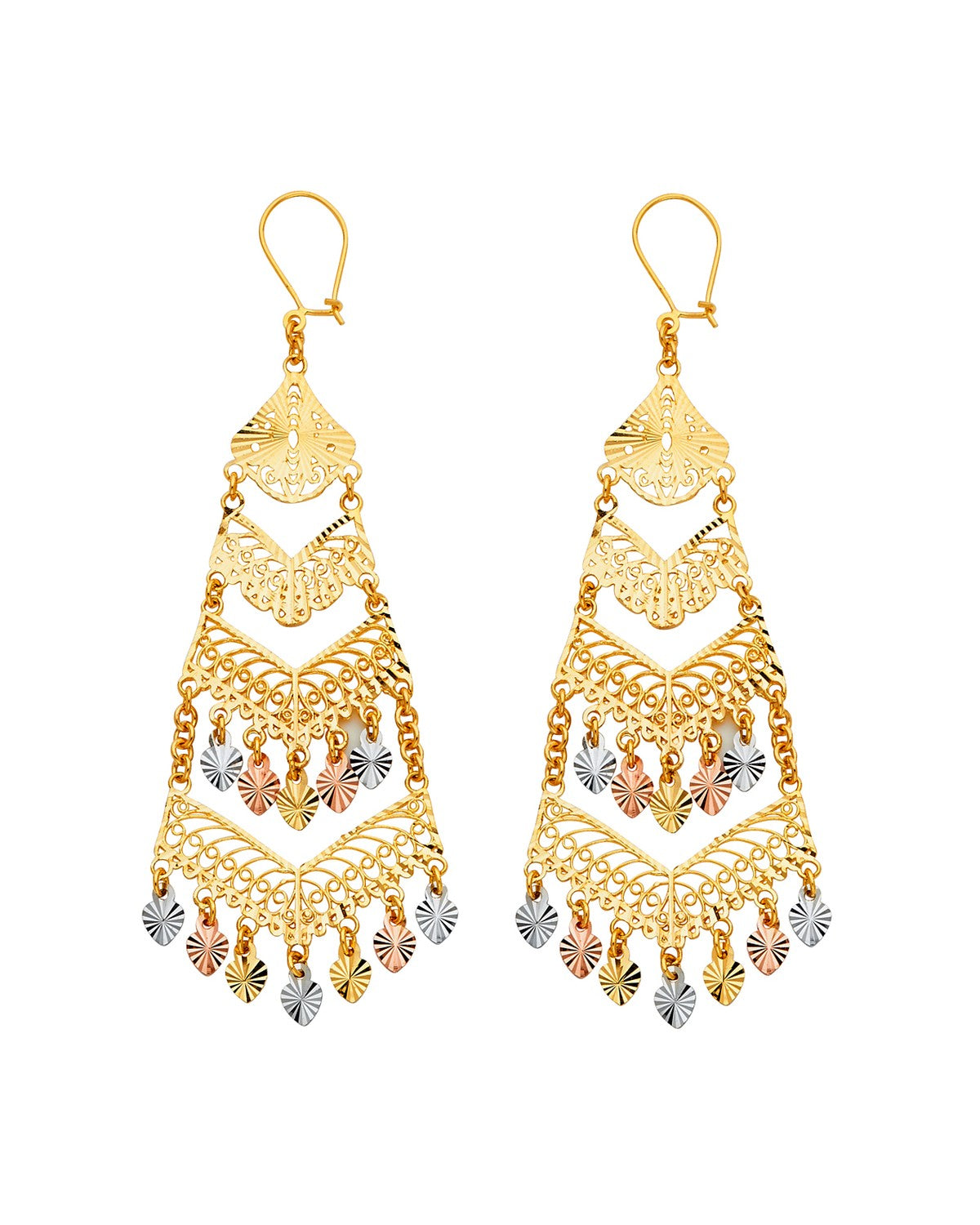 14K Tri-Color Gold 3C DC Chandelier Hanging Earrings (ER-0880)