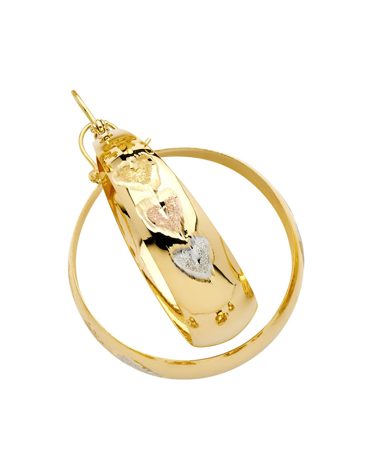 14K Tri-Color Gold 3C Heart DC Graduated Hoop Earrings (ER-0911)