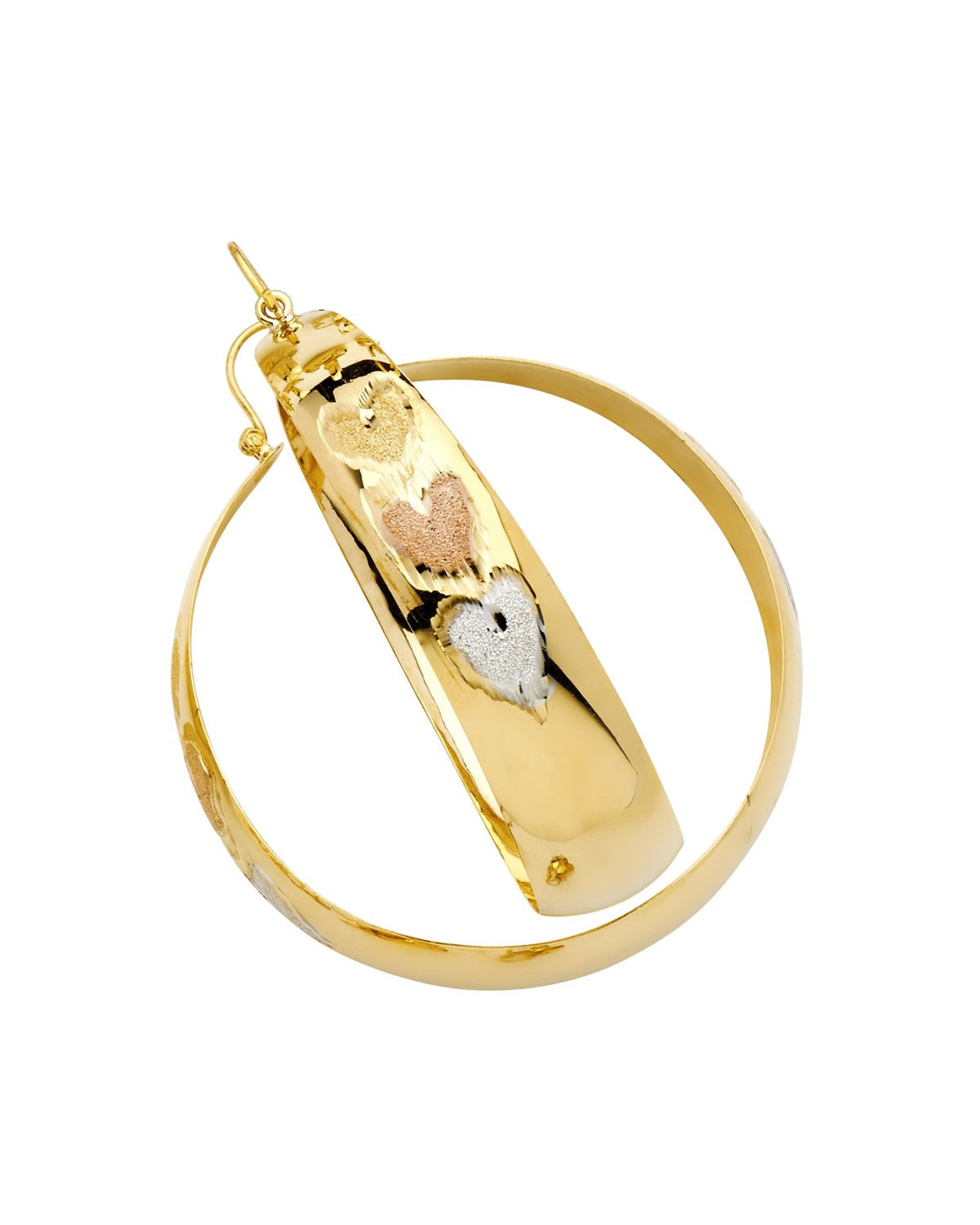 14K Tri-Color Gold 3C Heart DC Graduated Hoop Earrings (ER-0912)