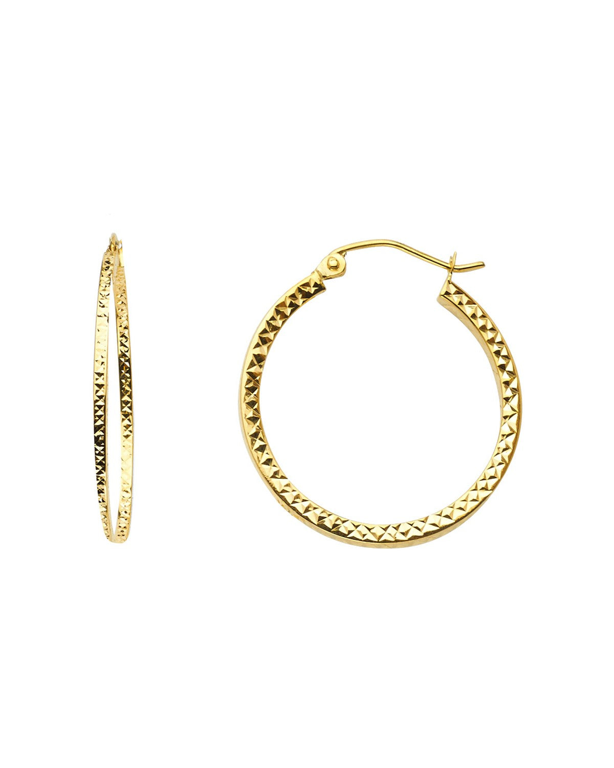 14K Yellow Gold Full DC Hollow Square Tube Hoop Earrings (ER-0939)