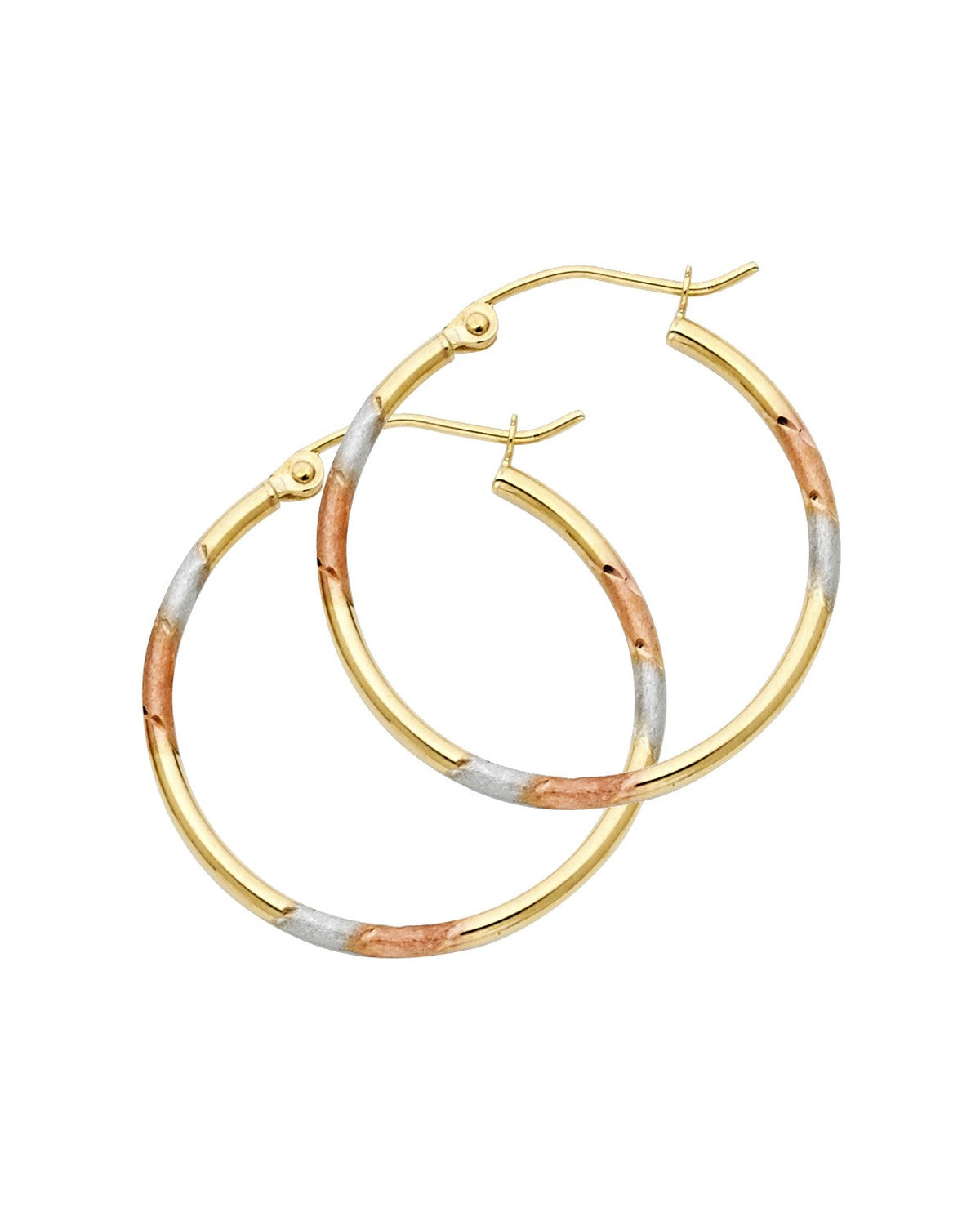 14K Tri-Color Gold 3C DC Hoop Earrings (ER-0964)