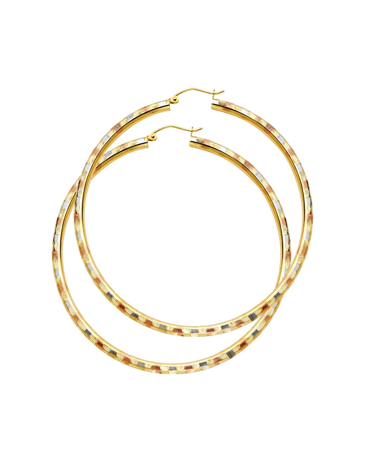 14K Tri-Color Gold 3C 3mm DC Hoop Earrings (ER-1006)