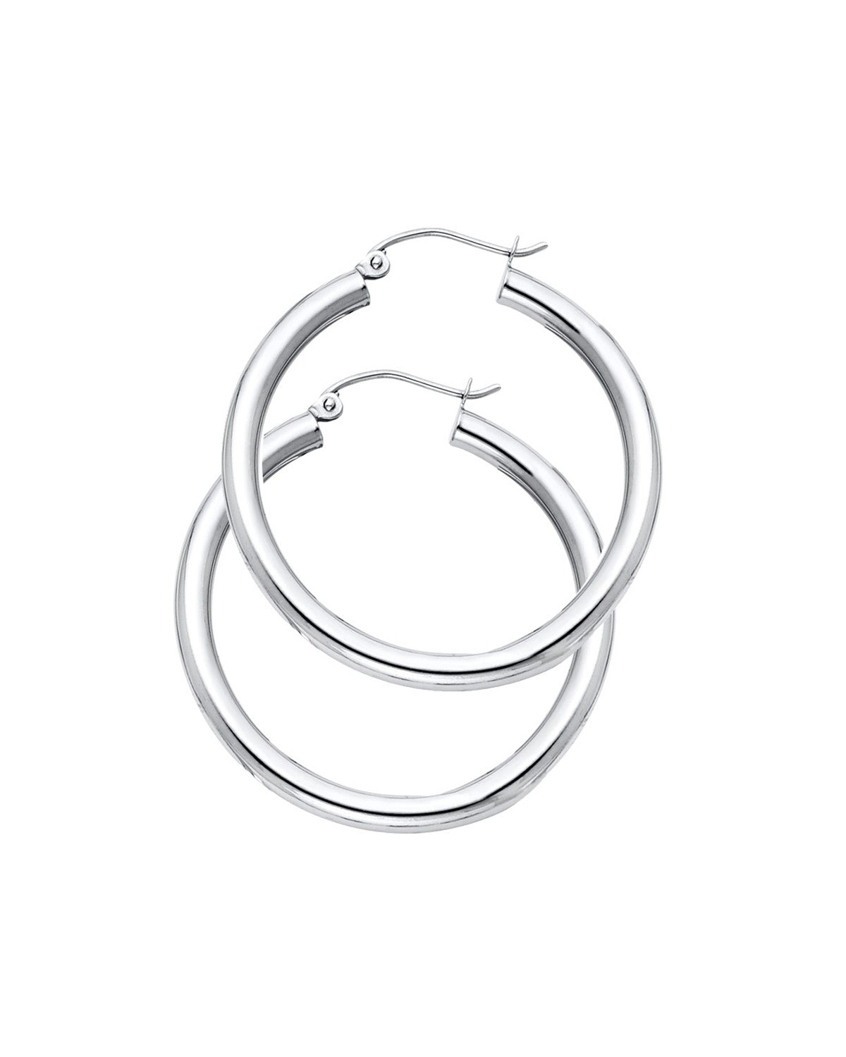14K White Gold 3mm Plain Hoop Earrings (ER-1041)