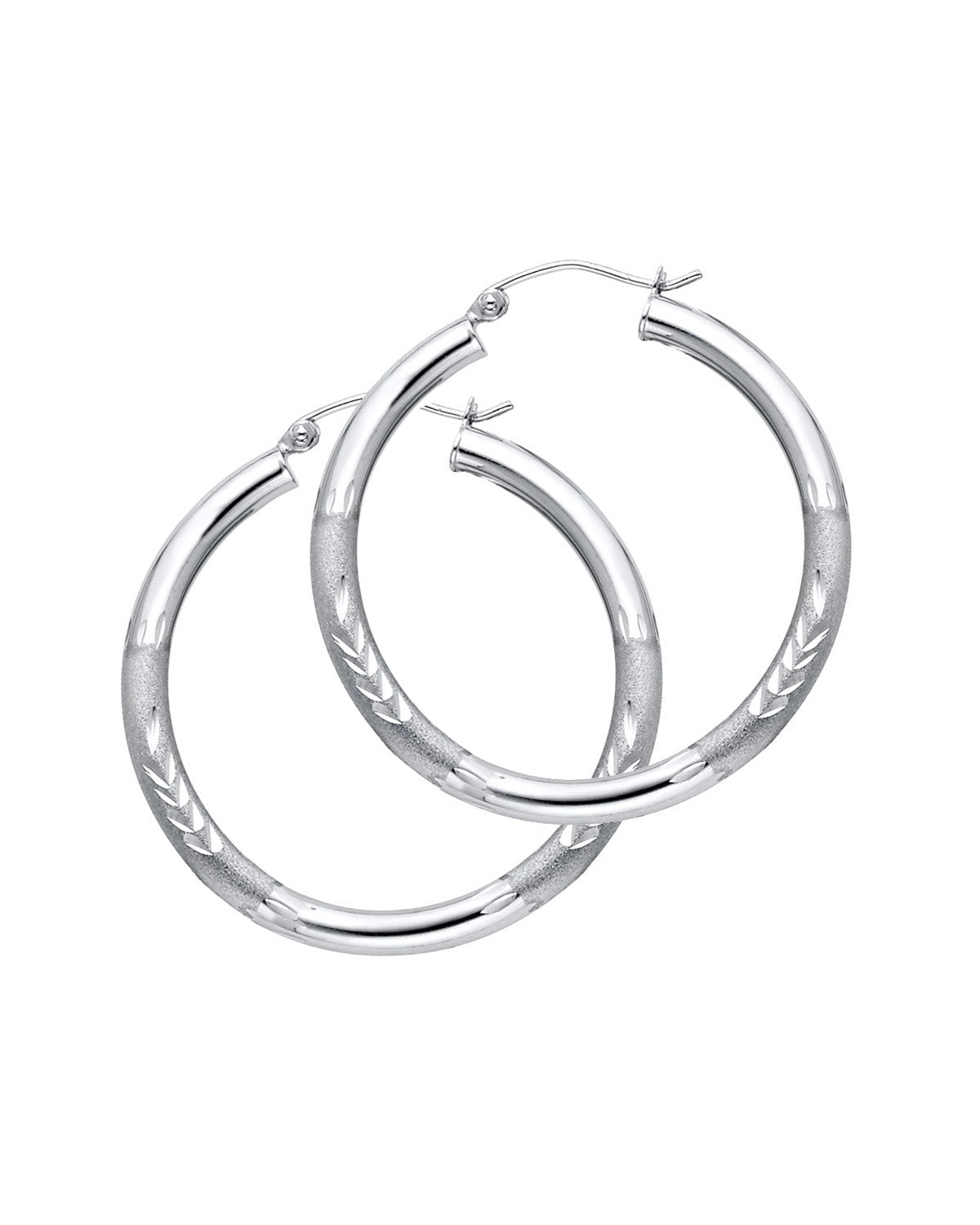 14K White Gold 3mm Budded DC Hoop Earrings (ER-1049)