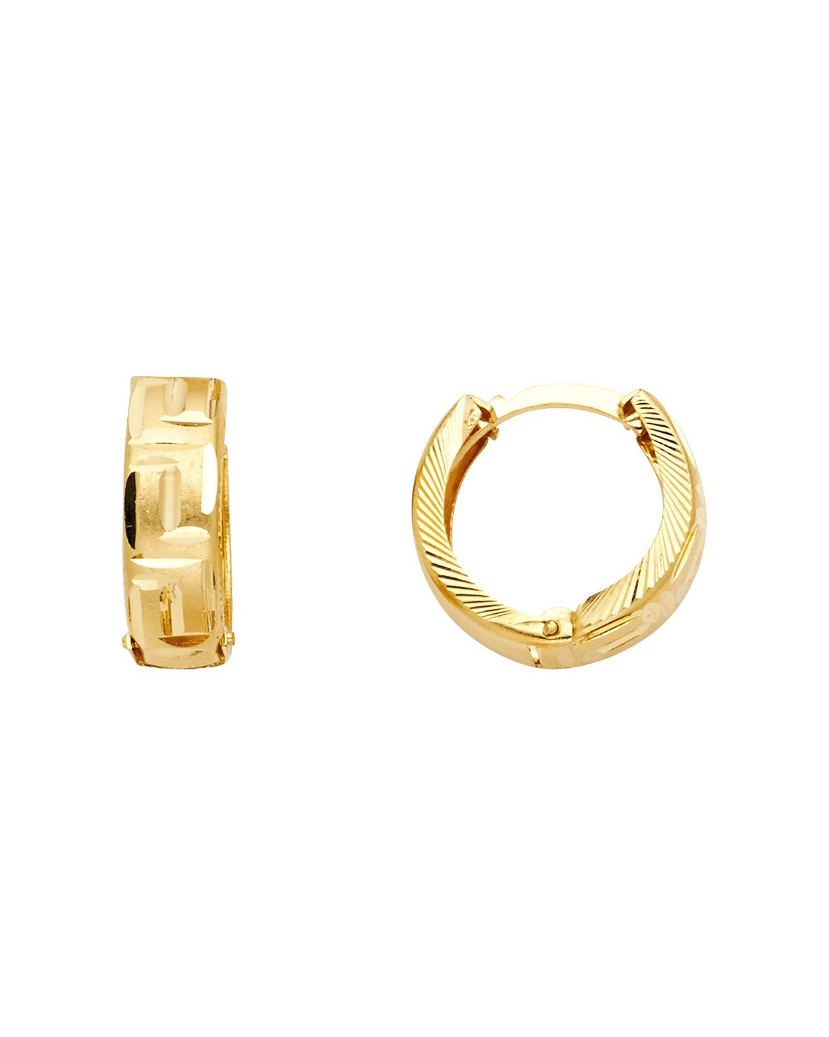14K Yellow Gold DC Stamp Huggies Earrings (ER-1068)