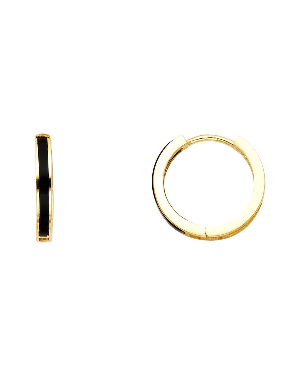 14K Yellow Gold Onyx Huggies Earrings (ER-1074)