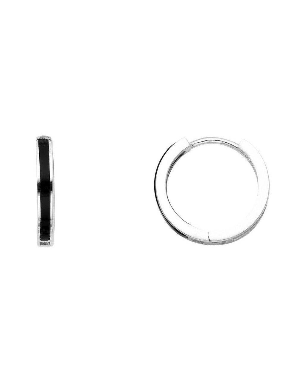14K White Gold Onyx Huggies Earrings (ER-1075)
