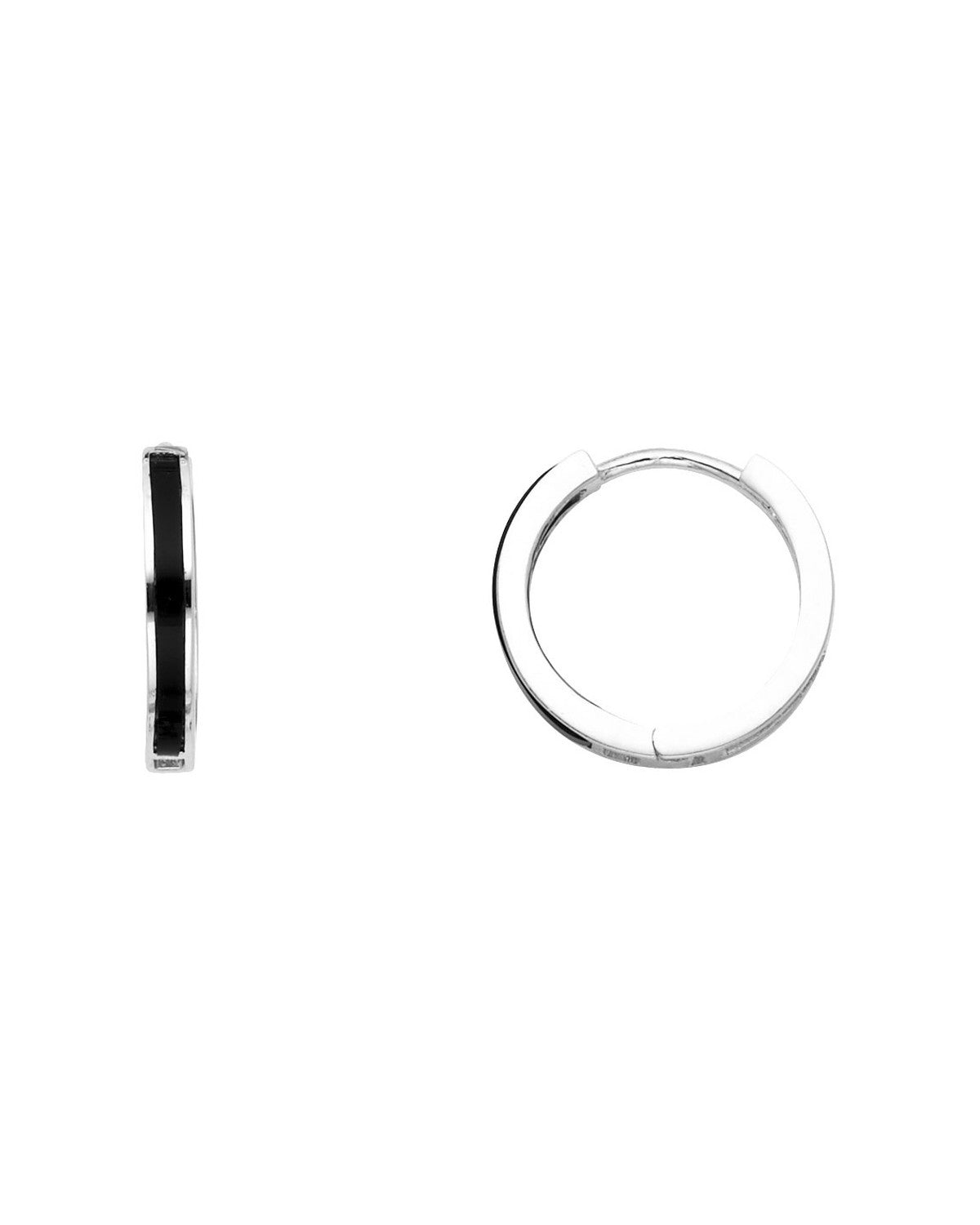 14K White Gold Onyx Huggies Earrings (ER-1075)