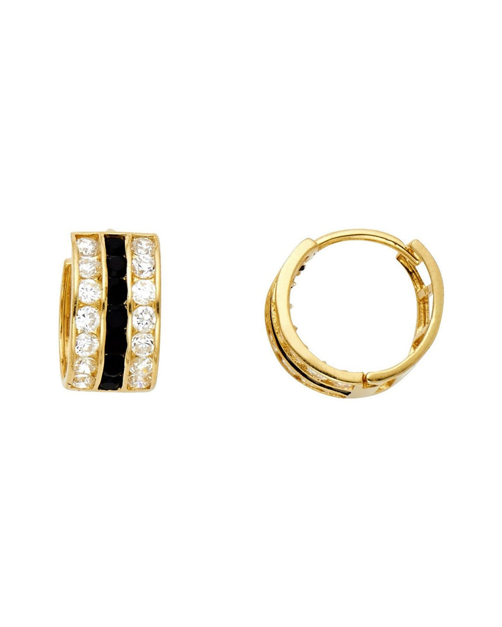 14K Yellow Gold B & White CZ Huggies Earrings (ER-1081)