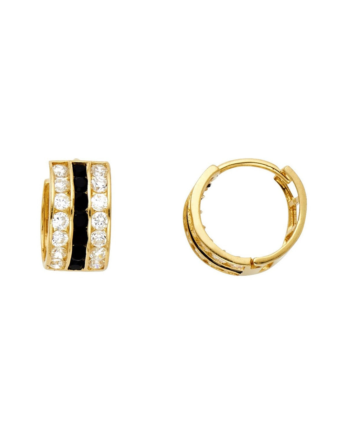 14K Yellow Gold B & White CZ Huggies Earrings (ER-1081)