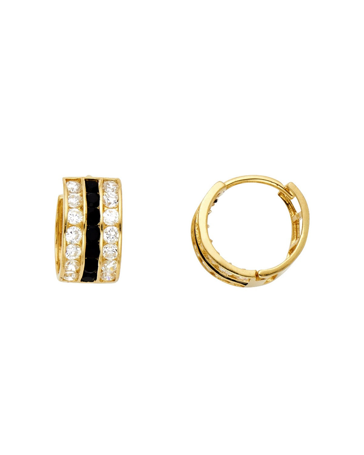 14K Yellow Gold B & White CZ Huggies Earrings (ER-1081)