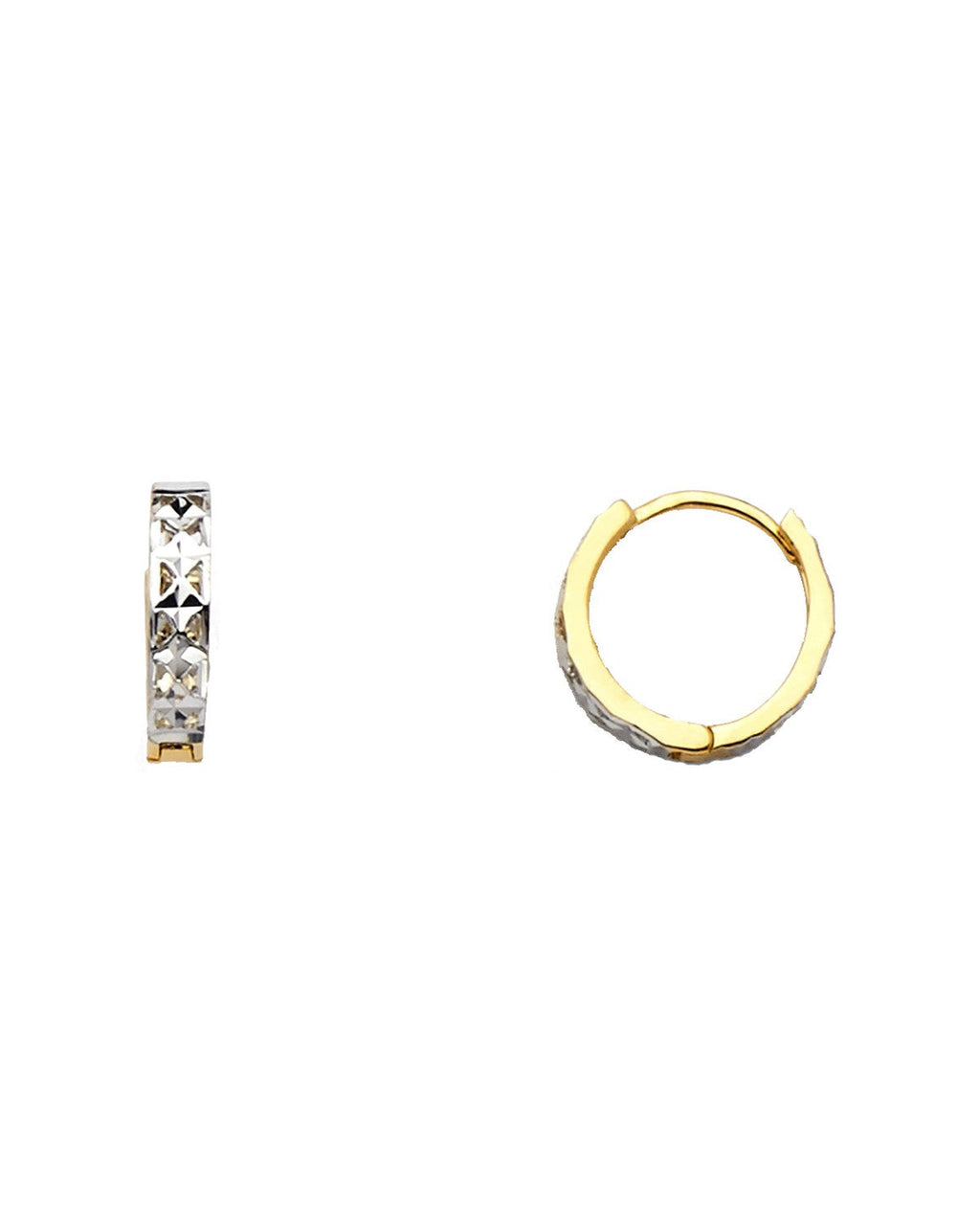 14K Two-Tone Gold 2T CZ Huggies Earrings (ER-1096)
