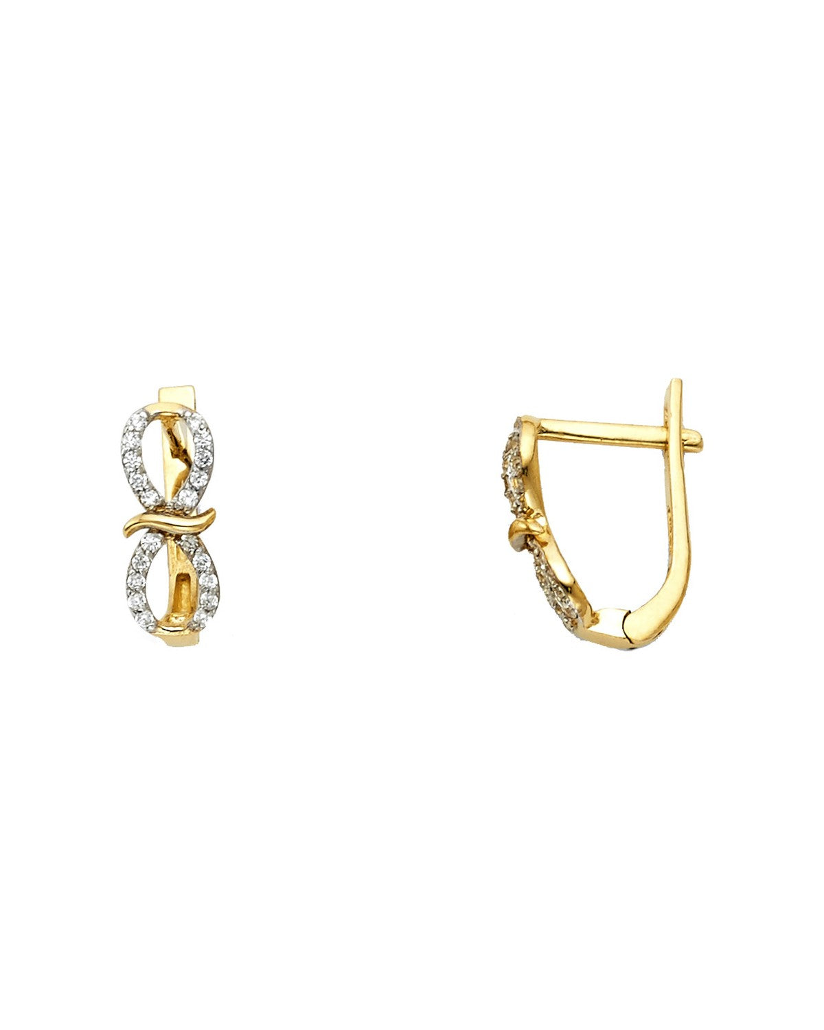 14K Two-Tone Gold 2T CZ Huggies Earrings (ER-1097)