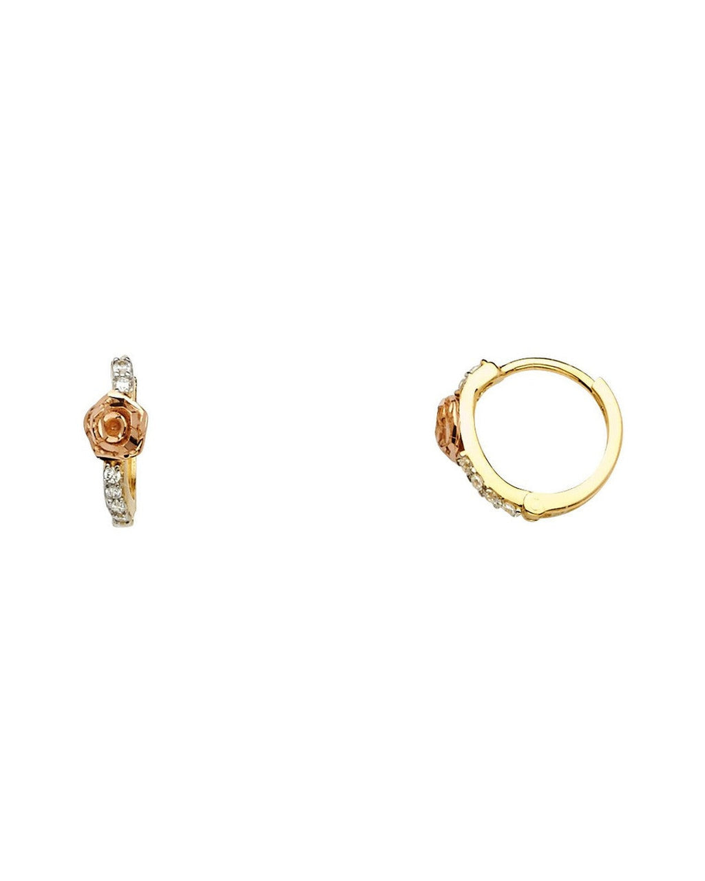 14K Two-Tone Gold 2T CZ Huggies Earrings (ER-1113)